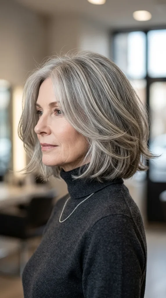 Blended Gray Bob with Highlights
