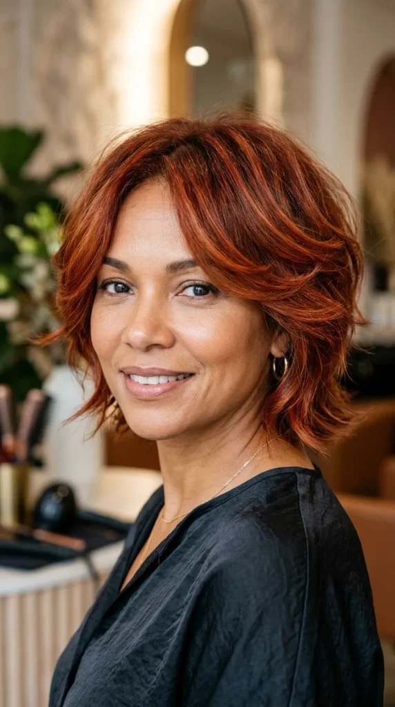 Butterfly Haircut with Auburn Feathered Layers