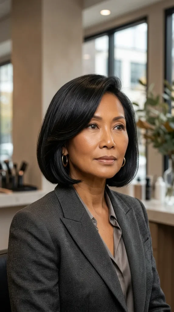 One-Length Bob with Deep Side Part