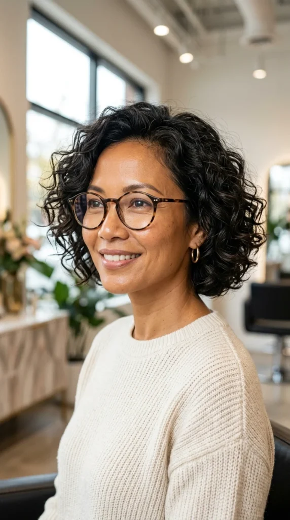 Soft Curly Bob with Round Glasses