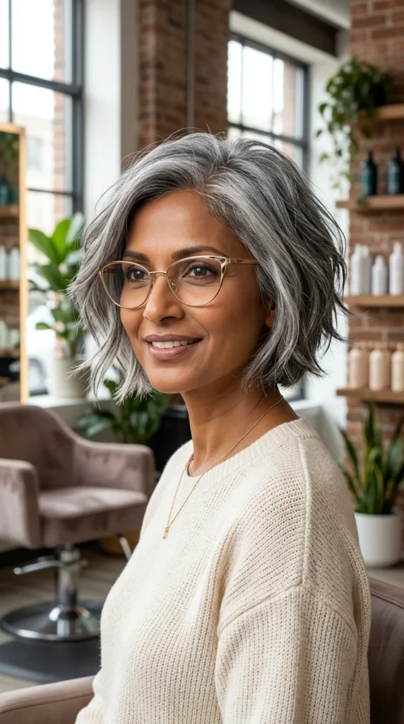 Textured Bob with Natural Gray Hair