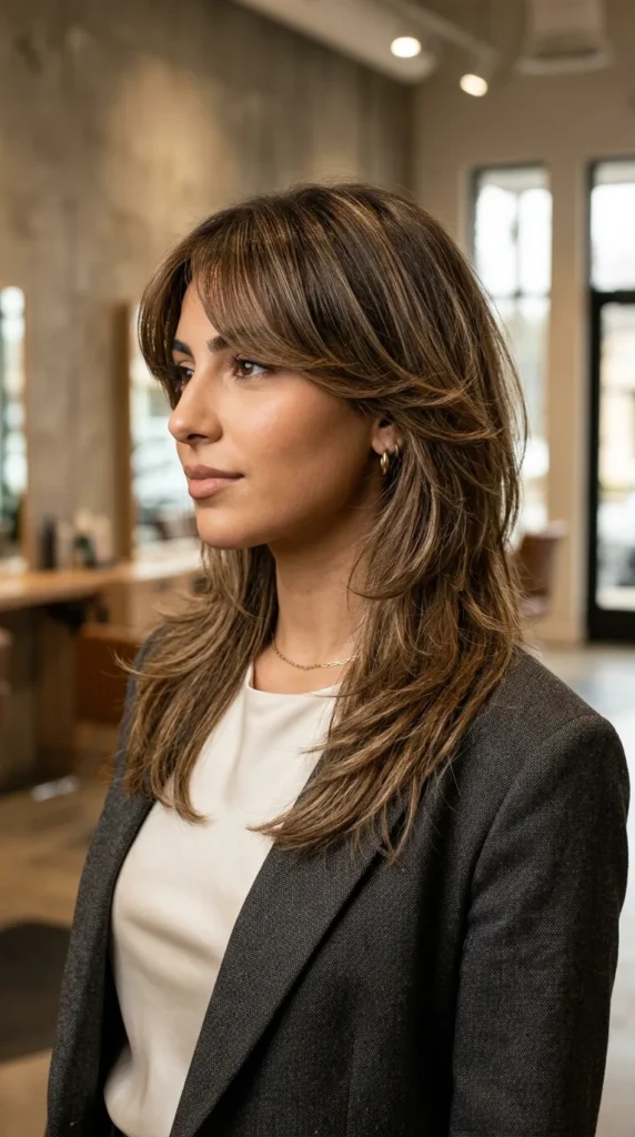 Textured Butterfly Haircut with Side-Swept Bangs