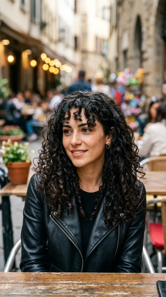 Air-Dried Curly Hair with Curtain Bangs
