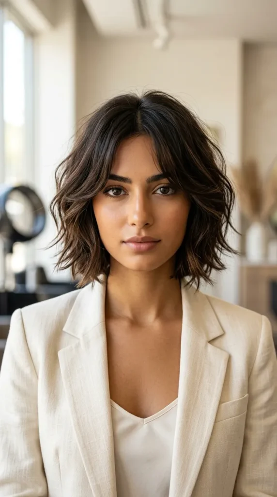 Airy Short Layered Bob with Curtain Fringe