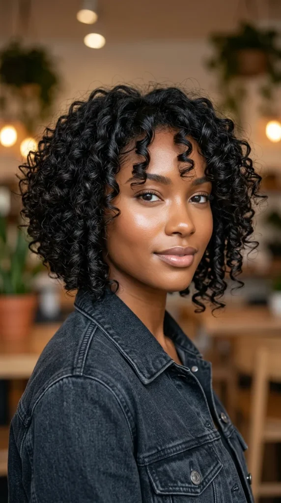 Angled Curly Bob with Face-Framing Layers