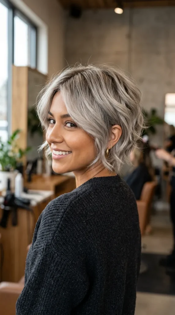 Ash Blonde Short Layered Haircut with Texture