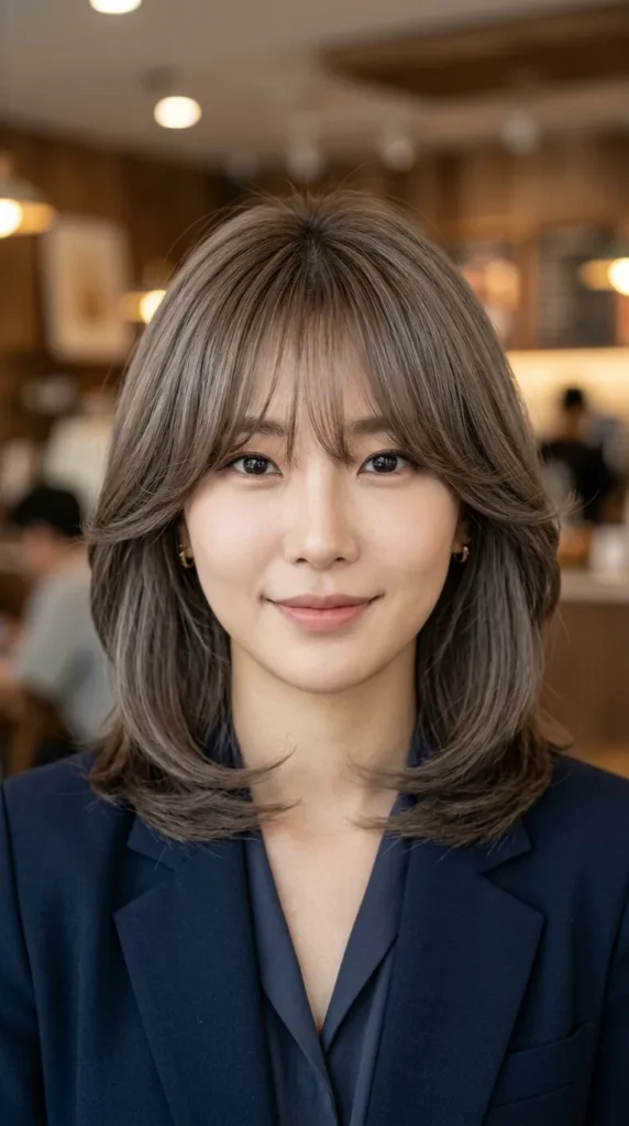 Ash Brown Korean Curtain Bangs