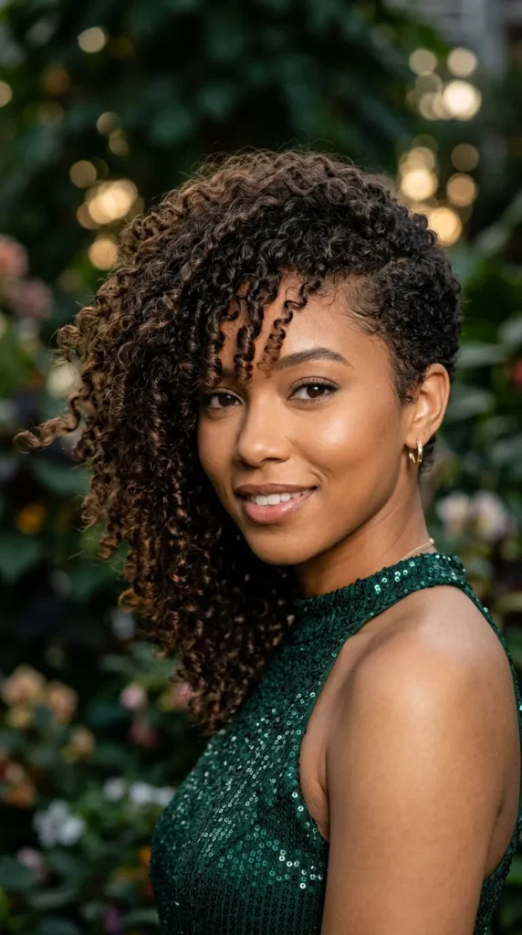 Asymmetrical Curly Pixie with Long Side Fringe