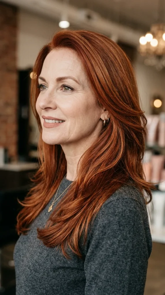 Auburn Long Layered Hairstyle with Shine
