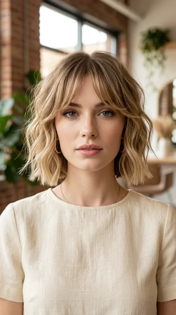 Beach Wave Bob with Curtain Bangs