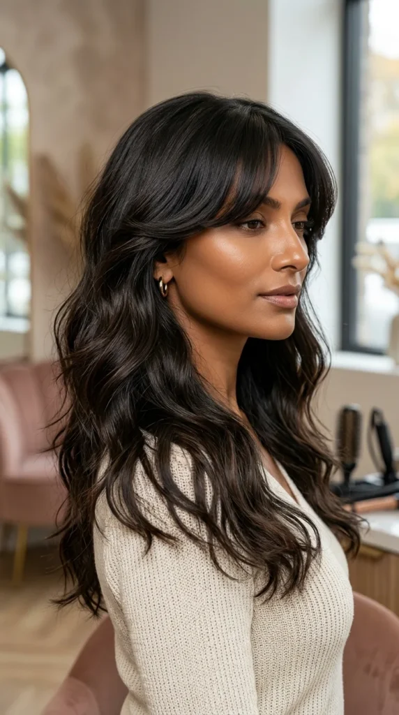 Beach Waves and Curtain Bangs
