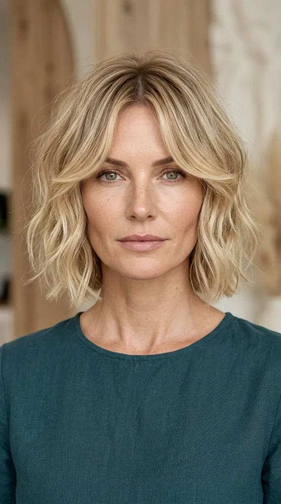 Beachy Waves with Curtain Bangs