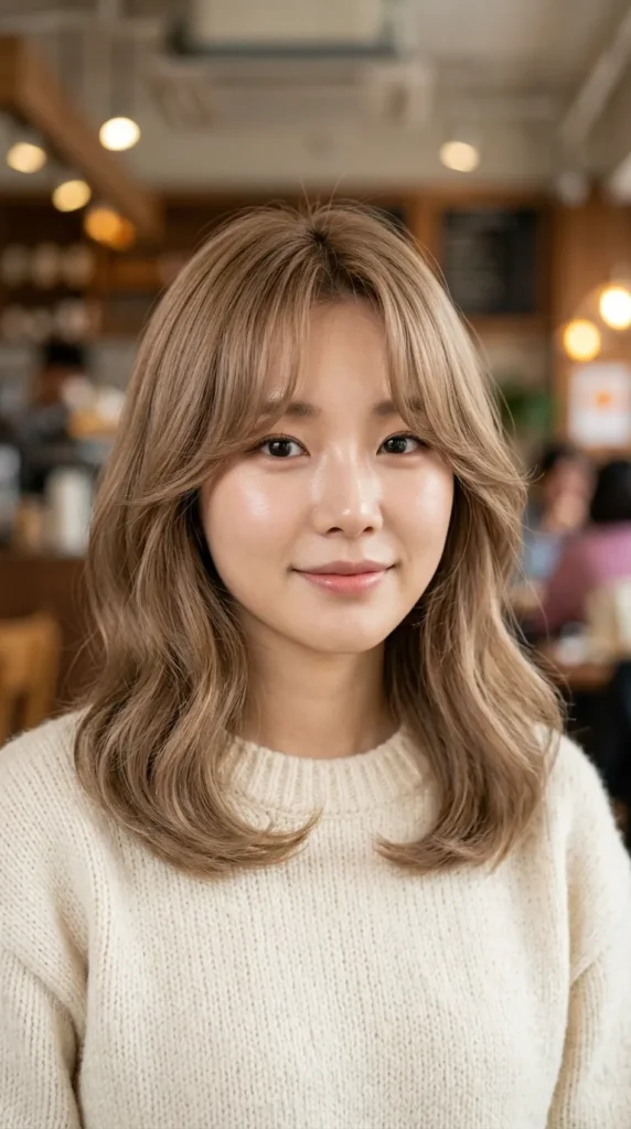 Beige Brown Korean Curtain Bangs