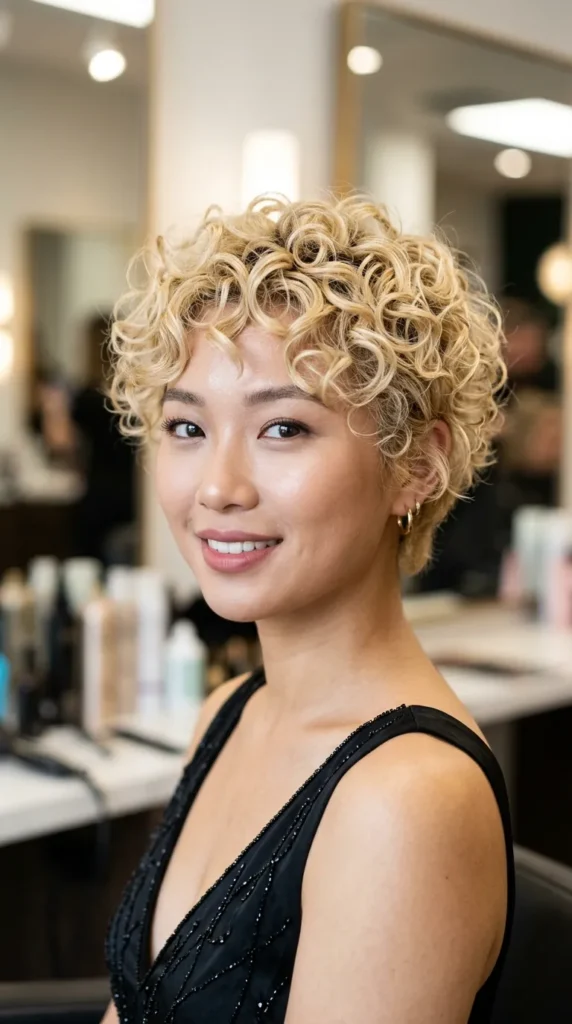 Blonde Curly Pixie with Layers