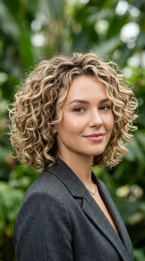Blonde Highlighted Curly Bob