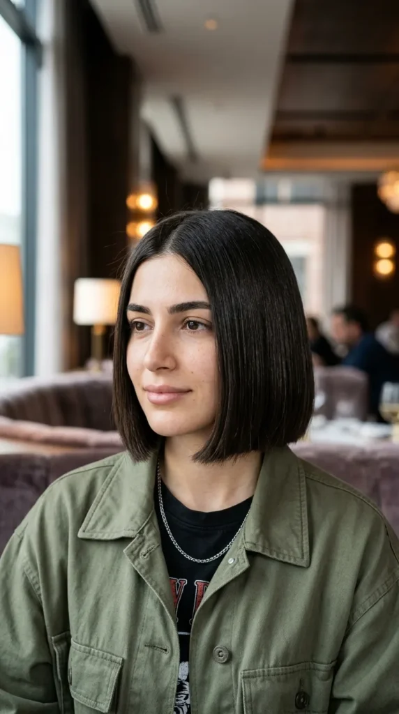 Blunt Bob for Oval Face with Sleek Finish