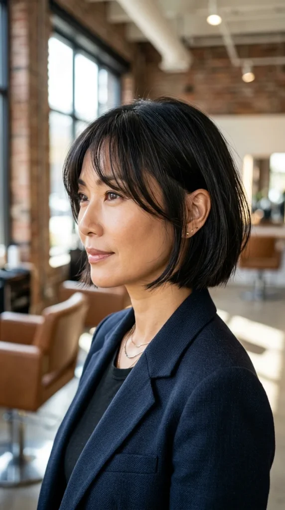 Blunt Bob with Airy Curtain Bangs