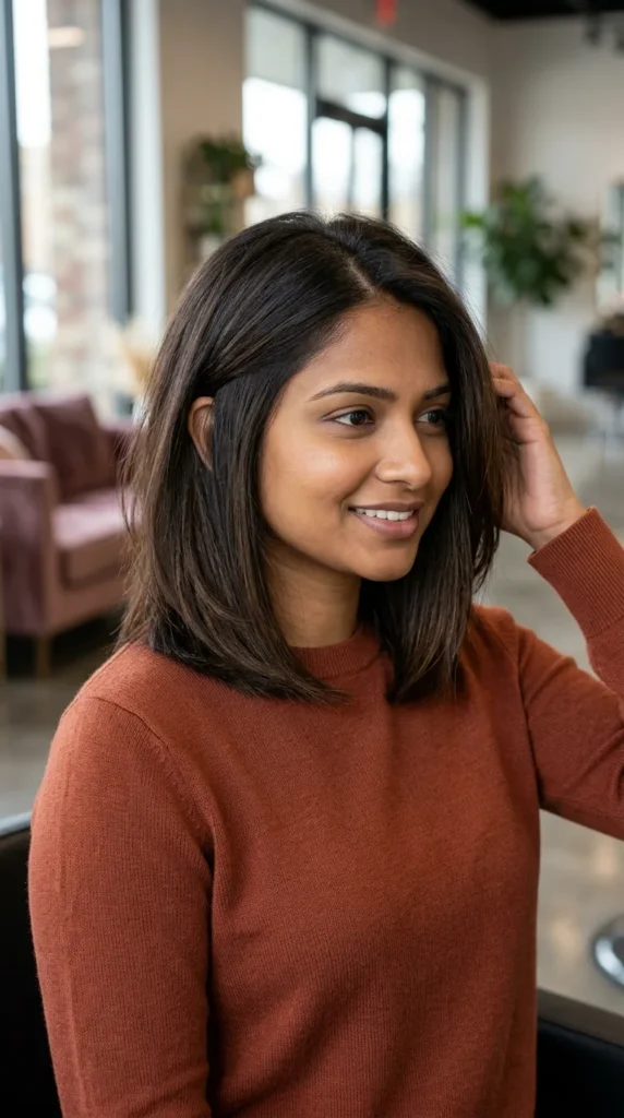 Blunt Lob for Round Face with Layers