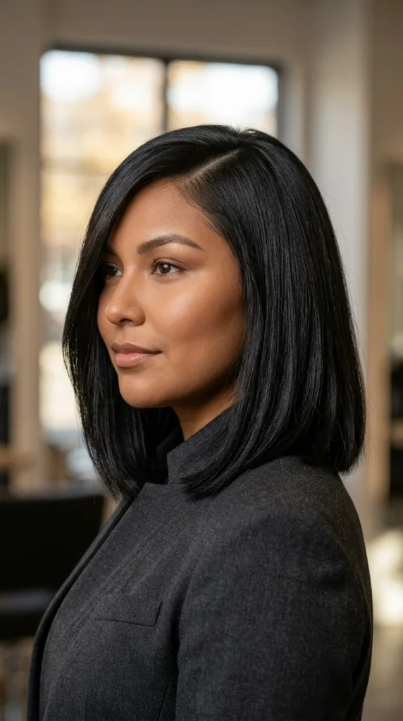 Blunt Shoulder-Length Cut with Side Part