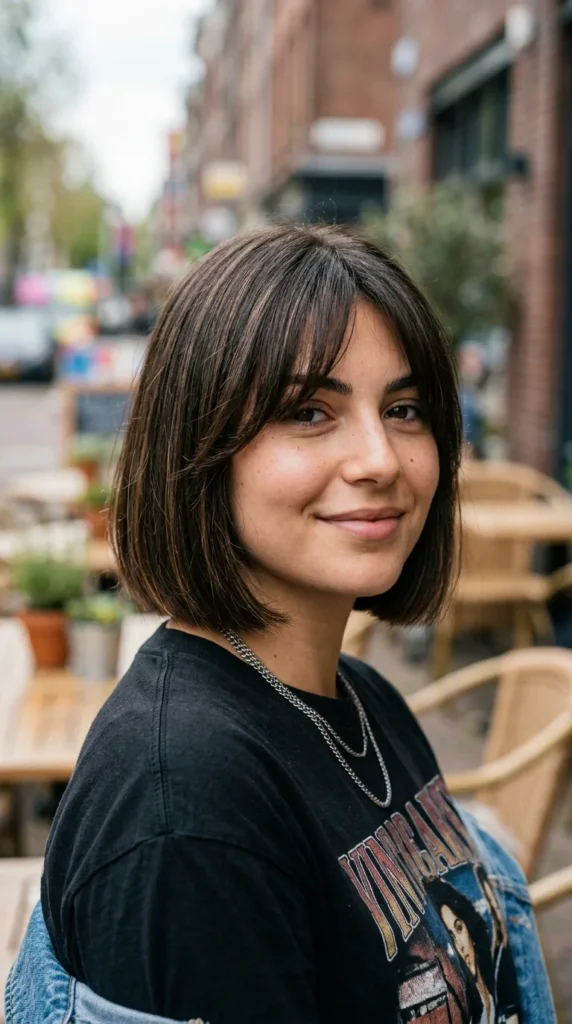 Bob with Curtain Bangs for Oval Face