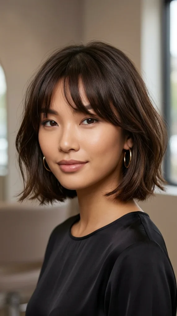 Bob with Curtain Bangs for Oval Faces