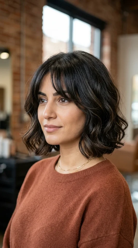 Bob with Curtain Bangs for Square Faces