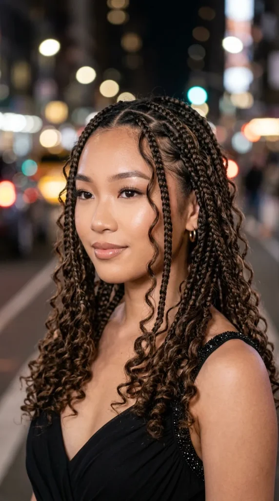 Boho Knotless Braids with Human Hair Curls