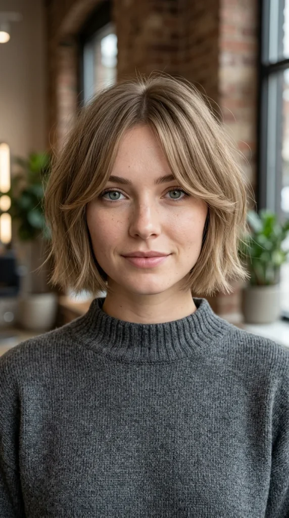 Bottleneck Curtain Bangs on Short Hair