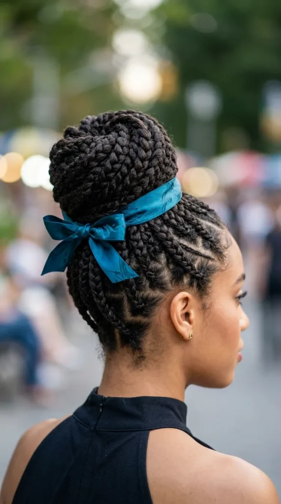 Braided High Bun with Ribbon