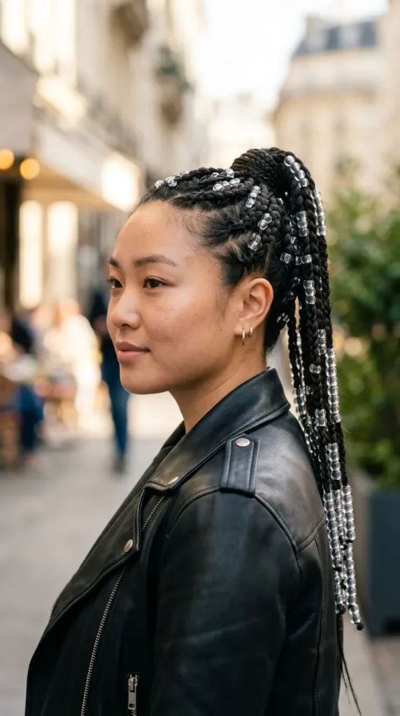 Braided Ponytail with Clear Beads