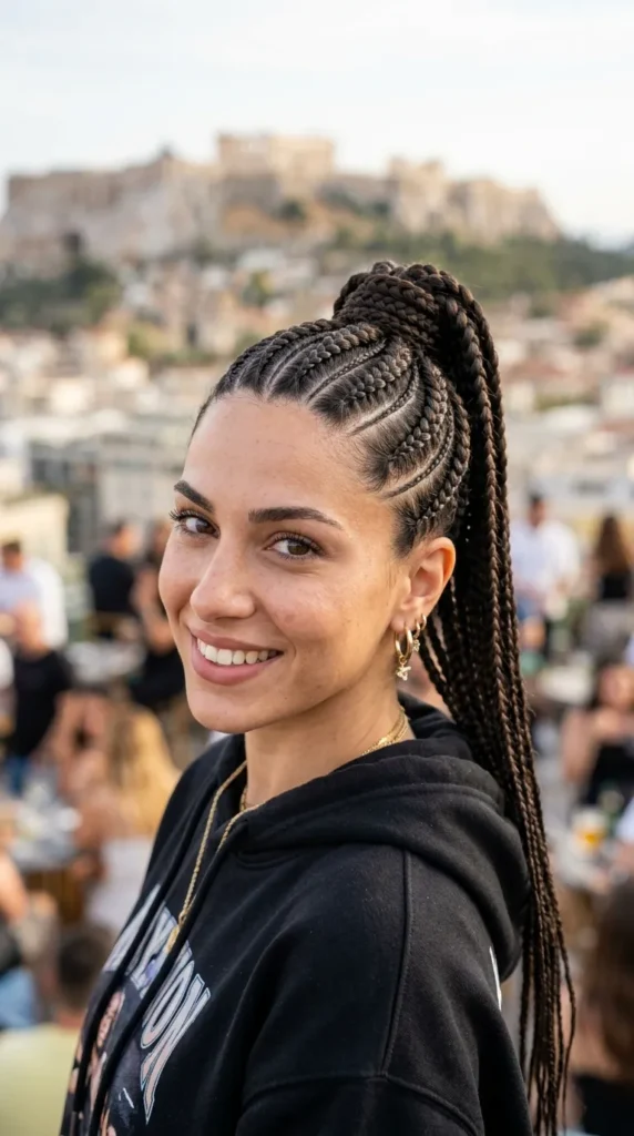 Braided Ponytail with Feed-In Braids