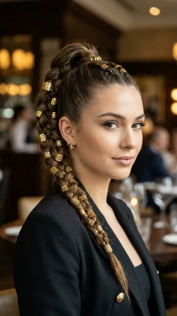 Braided Ponytail with Gold Cuffs
