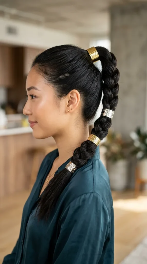 Braided Ponytail with Hair Cuffs