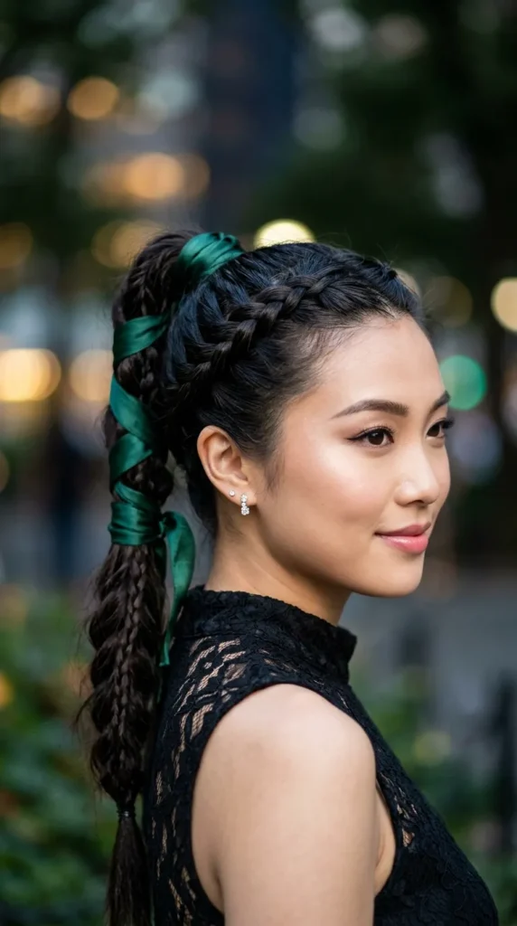 Braided Ponytail with Ribbon Wrap
