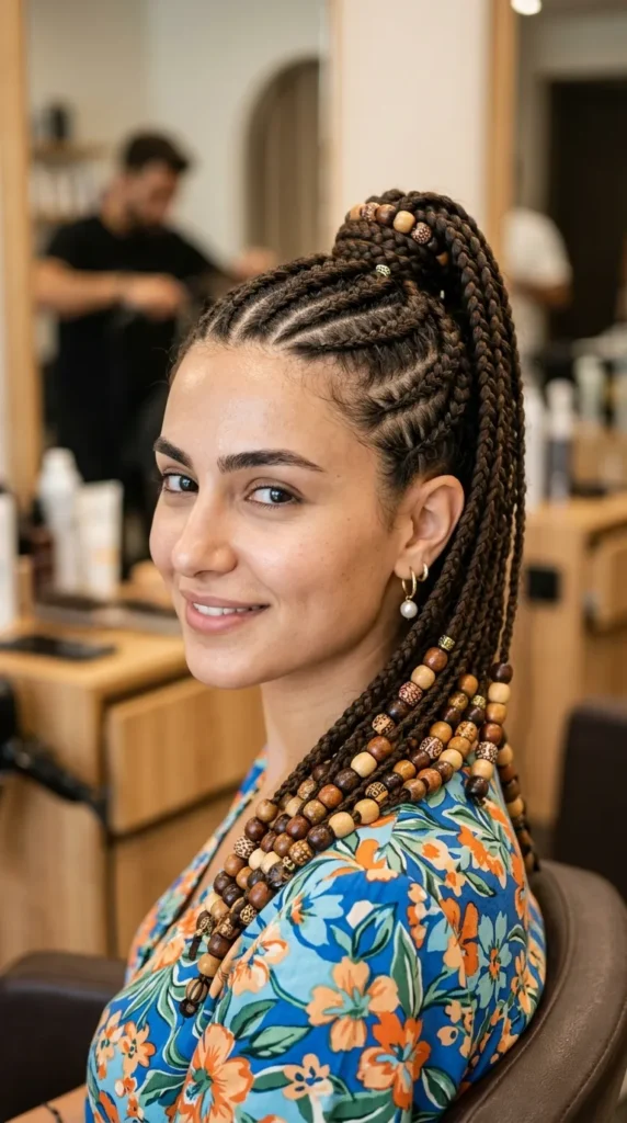 Braided Ponytail with Wooden Beads