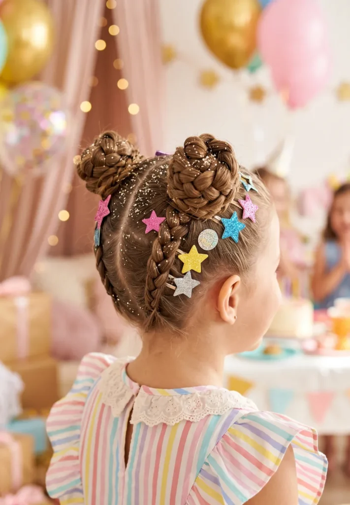 Braided Space Buns with Glitter Clips