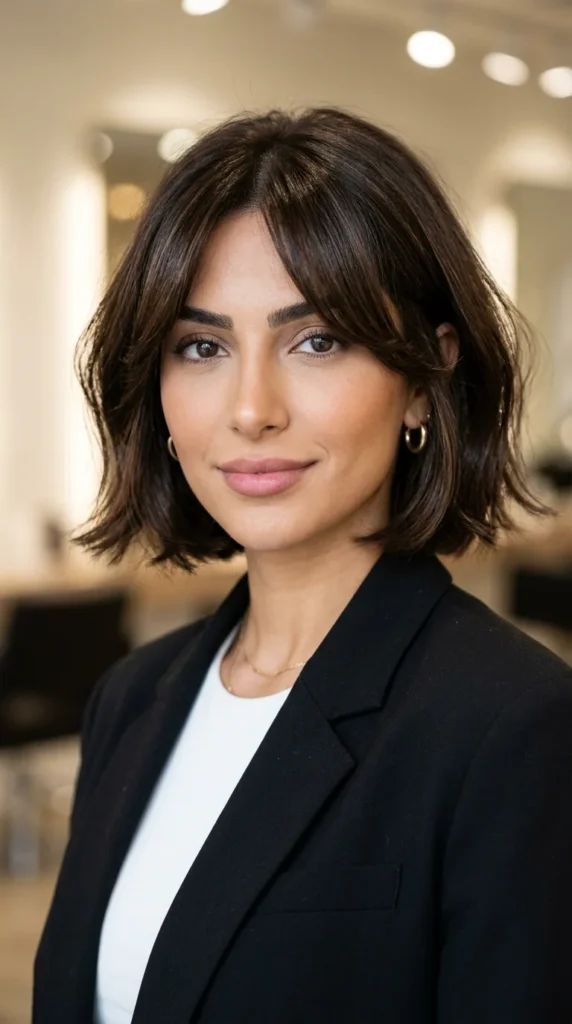Brunette Bob with Curtain Bangs