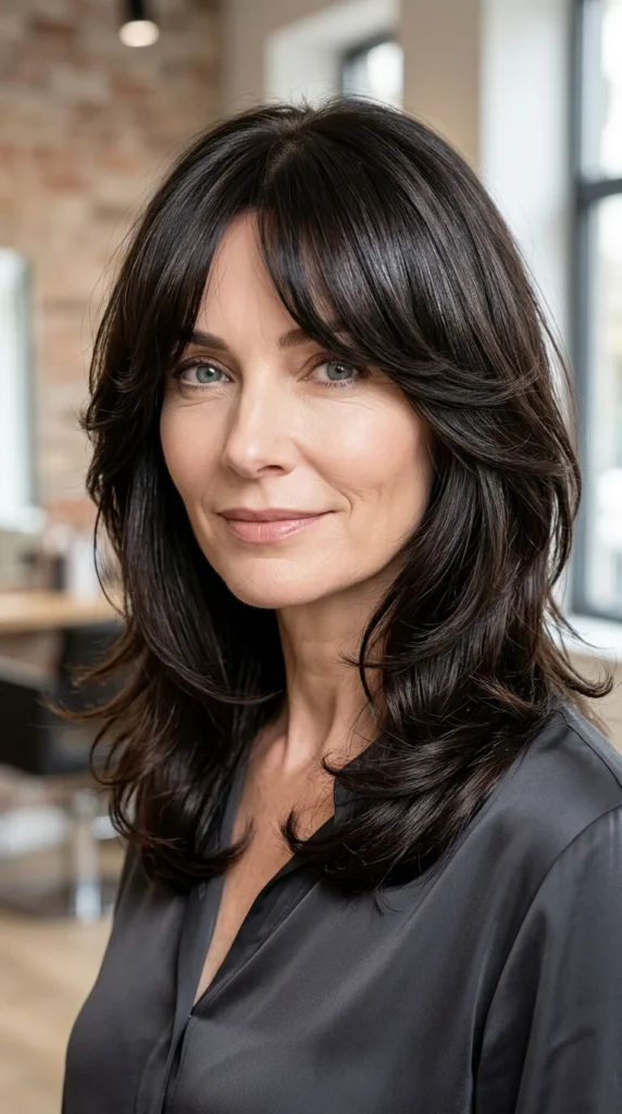 Brunette Layers with Curtain Bangs