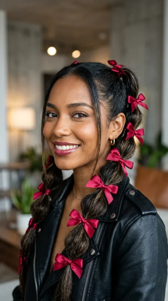 Bubble Braids with Satin Ribbon