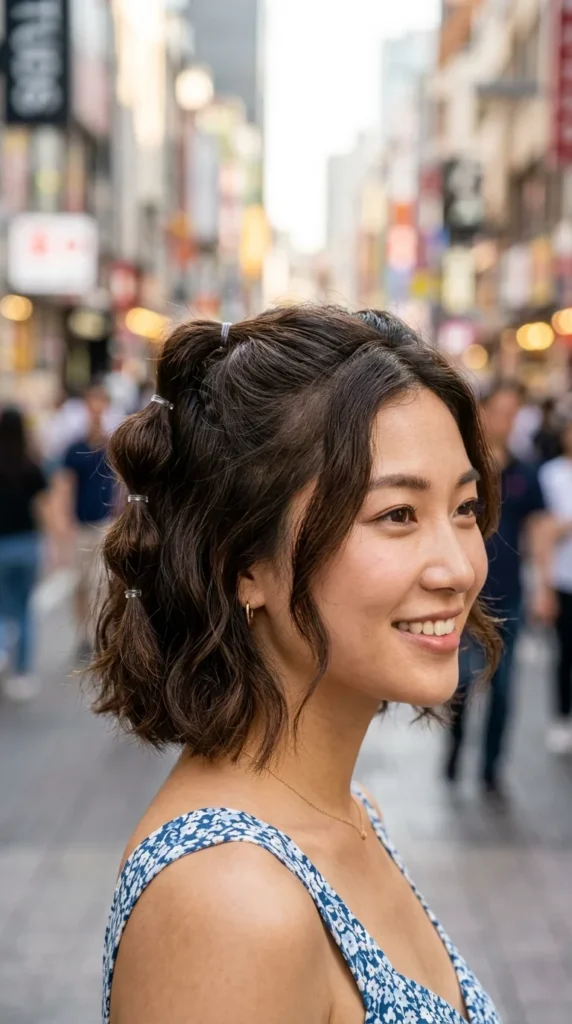 Bubble Half-Up Hairstyle for Short Hair