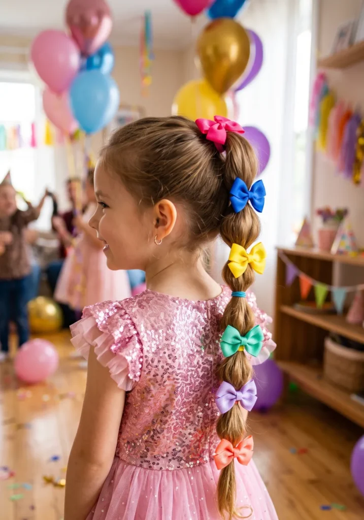 Bubble Ponytail with Colorful Bows
