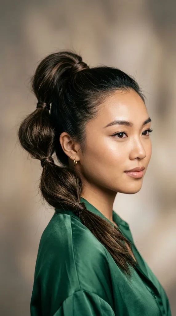 Bubble Ponytail with Hair Wrap