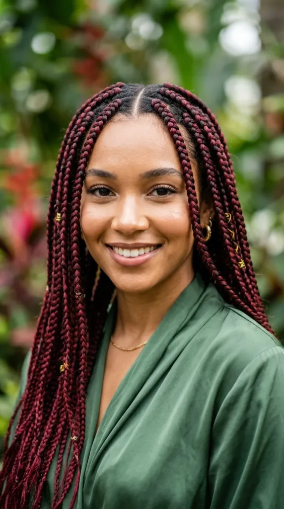 Burgundy Box Braids Birthday Look