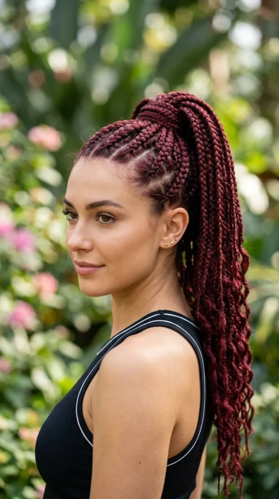 Burgundy Braided Ponytail