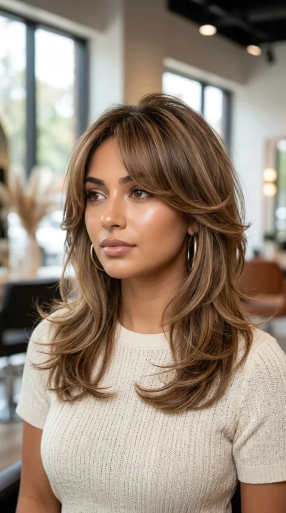 Butterfly Layers for Round Face with Curtain Bangs