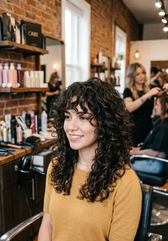 Butterfly Layers with Curly Curtain Bangs