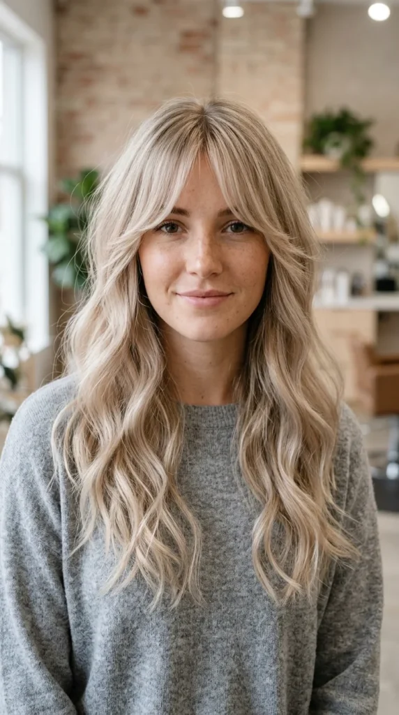 Champagne Blonde Curtain Bangs