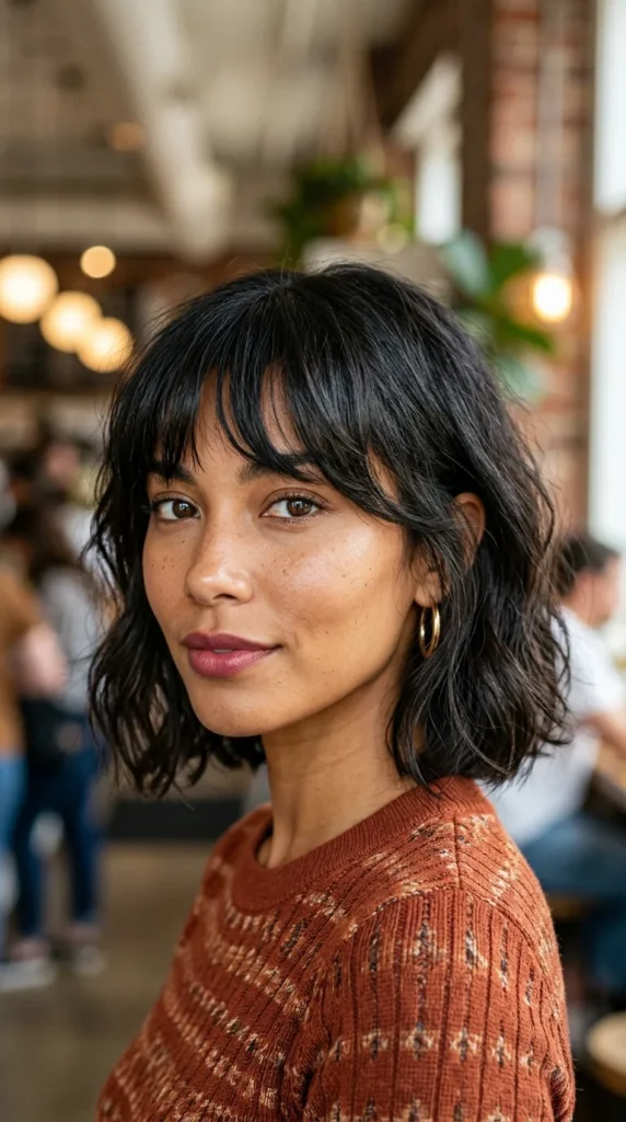 Cheekbone-Length Bangs to Elongate the Face