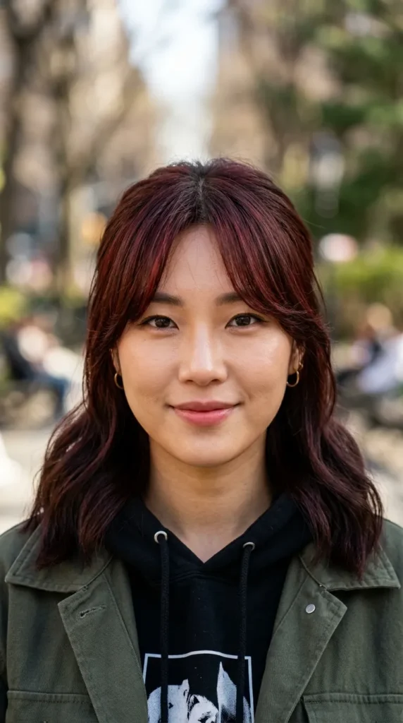 Cherry Brown Korean Curtain Bangs