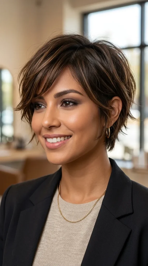 Chic Short Layered Pixie Bob with Feathered Ends